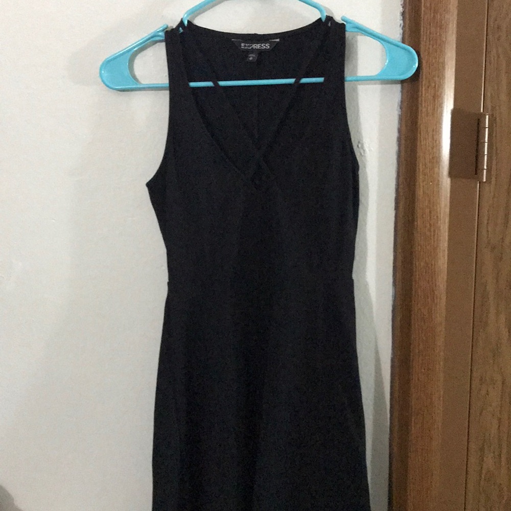 Express | Black Cross Deep V Skater Dress